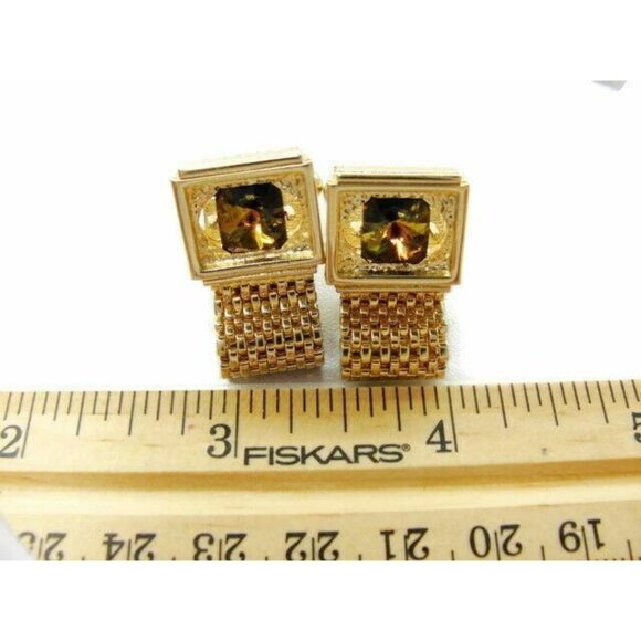 Rivoli Mesh Wraparound Rhinestone Crystal Bullet Cuff Link Men Vintage Cufflinks - Picture 3 of 4